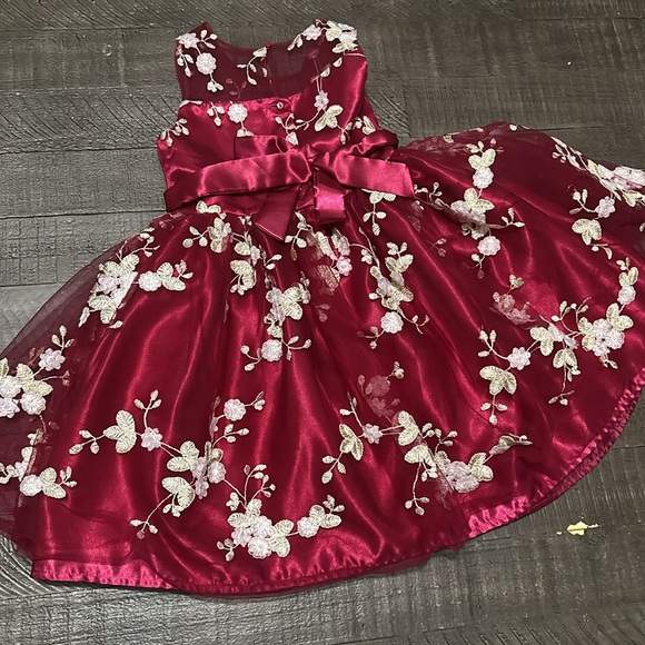 Tahari Girls Red Dress Floral Gown Christmas Formal size 5 - Picture 4 of 5